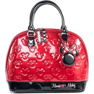 Loungefly Disney Minnie Loves Mickey Embossed Bag Purse Red Black New NWOT